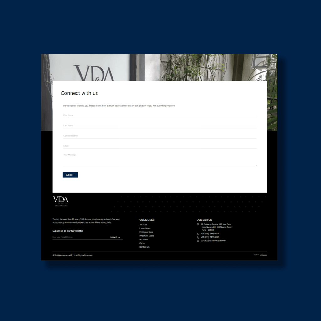 Footer of VDA and Associates Website