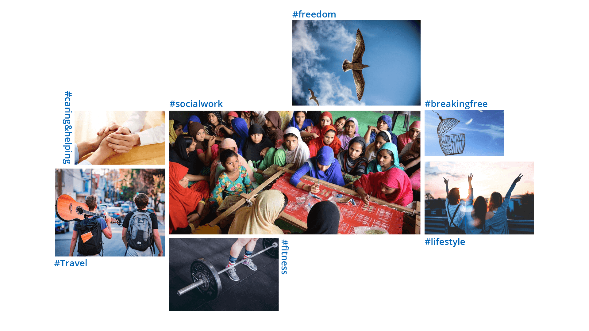 A moodboard for Hum Azad Hai, which also has the brand's keywords