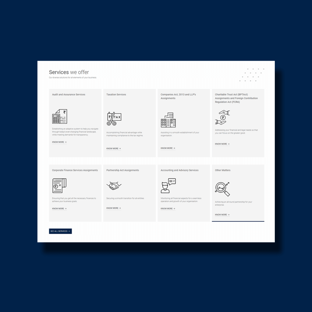 Interface of VDA & Associates' Service Page